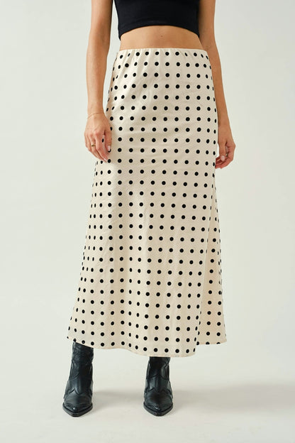 Cynthia Polka Dot Satin & Velvet Midi Skirt