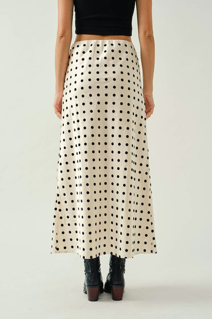 Cynthia Polka Dot Satin & Velvet Midi Skirt