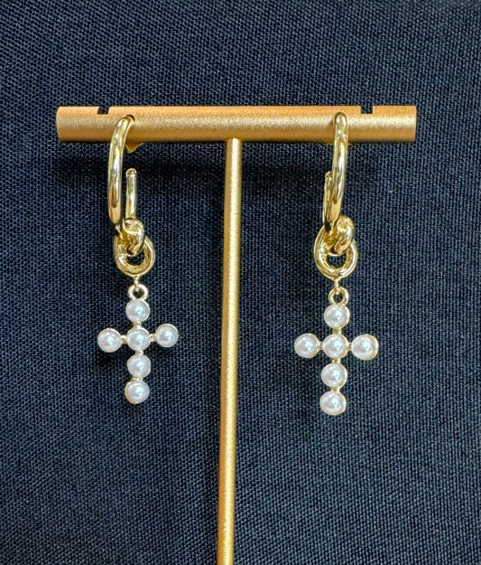 DDJ: Divine Drip Pearl Cross Earrings | Uniquely Claudia Boutique