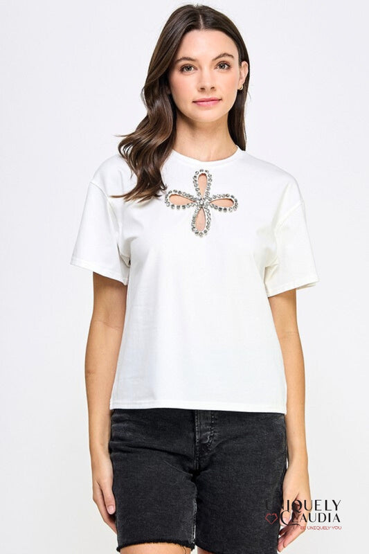 Daisy Embellished Tee | Uniquely Claudia Boutique