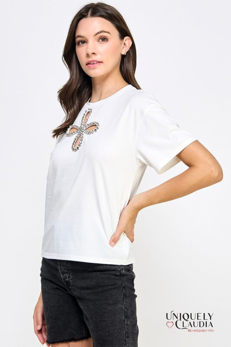 Daisy Embellished Tee | Uniquely Claudia Boutique