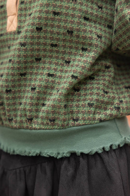 Daisy Snap Buttoned Contrast Placket Bow Flannel Top