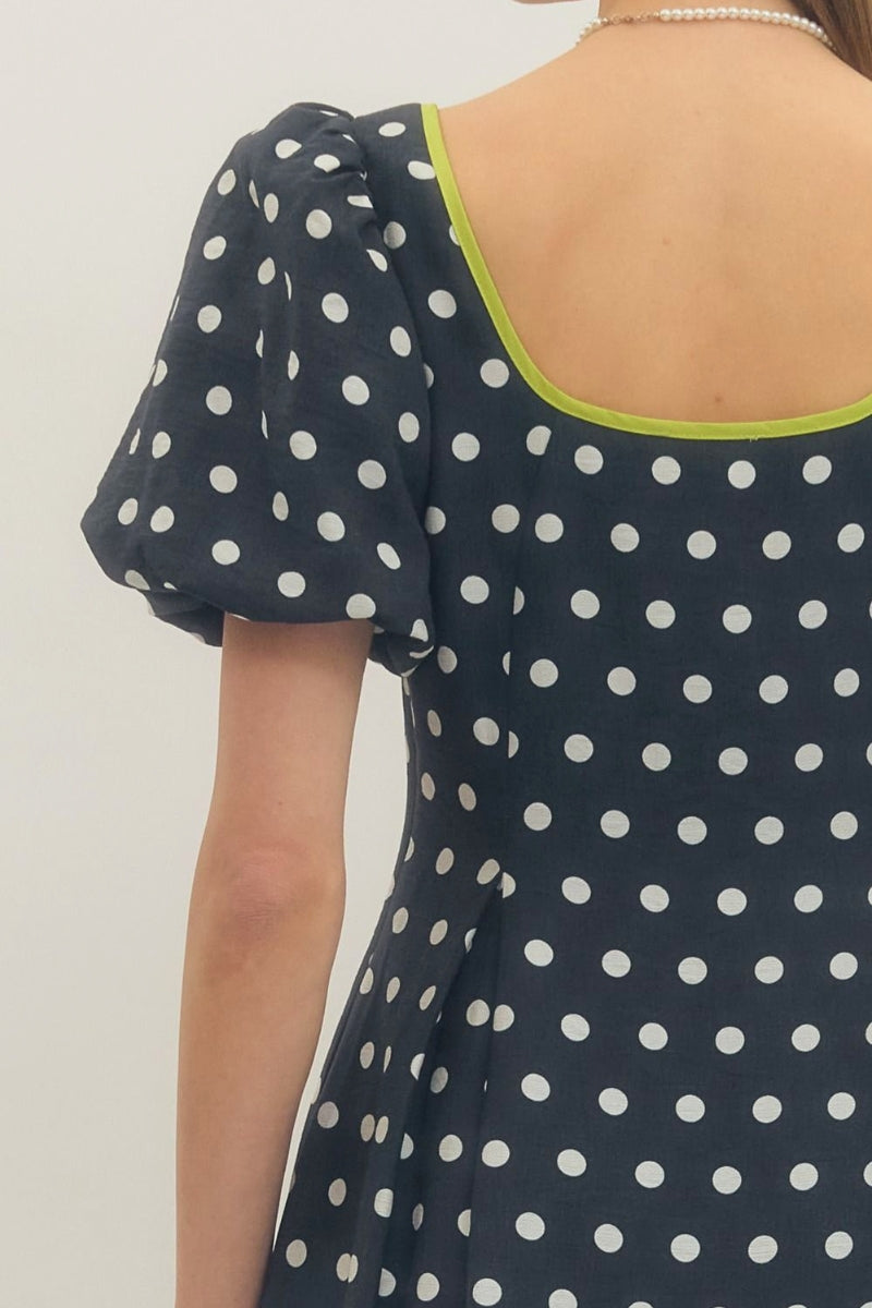 Daphne Polka Dots with Trim Detail Midi Dress - Uniquely Claudia Boutique