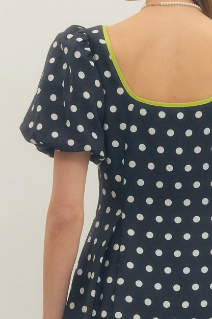 Daphne Polka Dots with Trim Detail Midi Dress - Uniquely Claudia Boutique