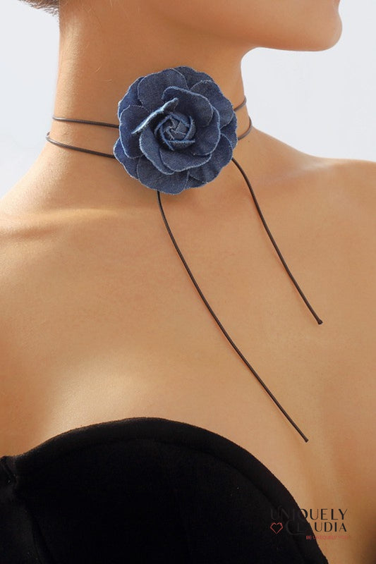 Denim Rose & Vegan Leather Choker  | Uniquely Claudia Boutique