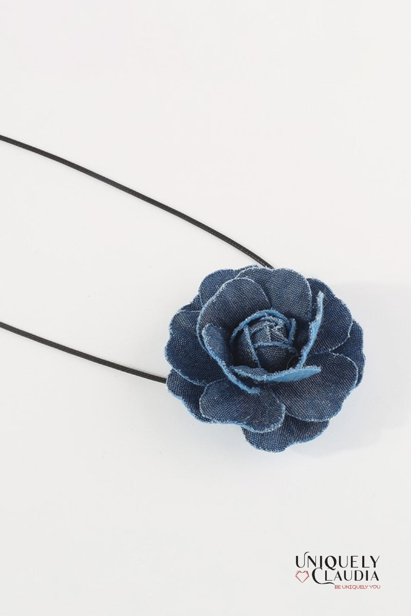 Denim Rose & Vegan Leather Choker  | Uniquely Claudia Boutique