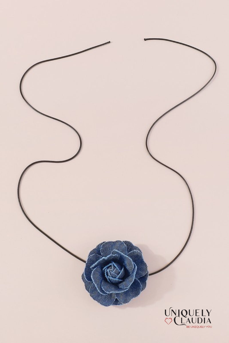 Denim Rose & Vegan Leather Choker  | Uniquely Claudia Boutique