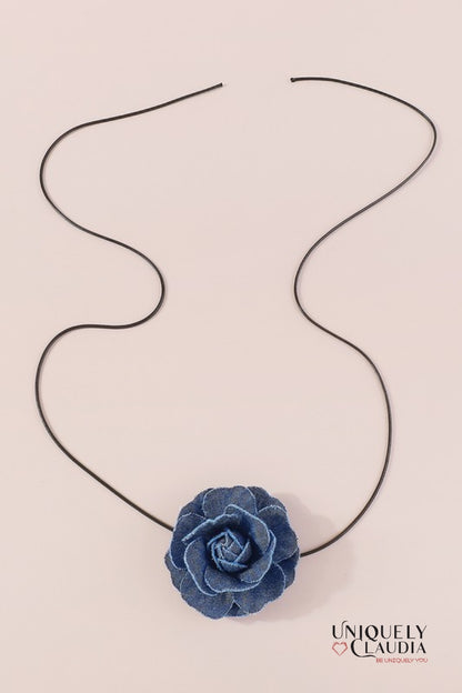 Denim Rose & Vegan Leather Choker  | Uniquely Claudia Boutique