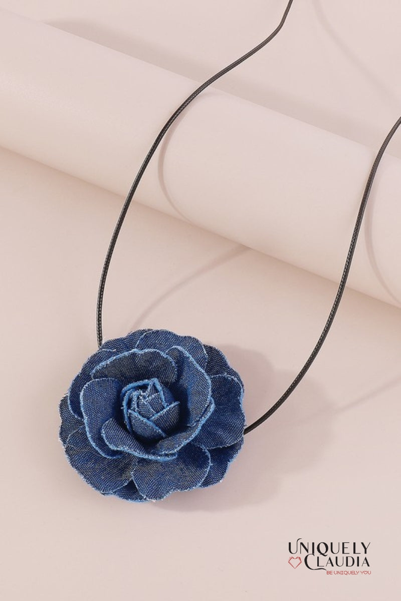 Denim Rose & Vegan Leather Choker  | Uniquely Claudia Boutique