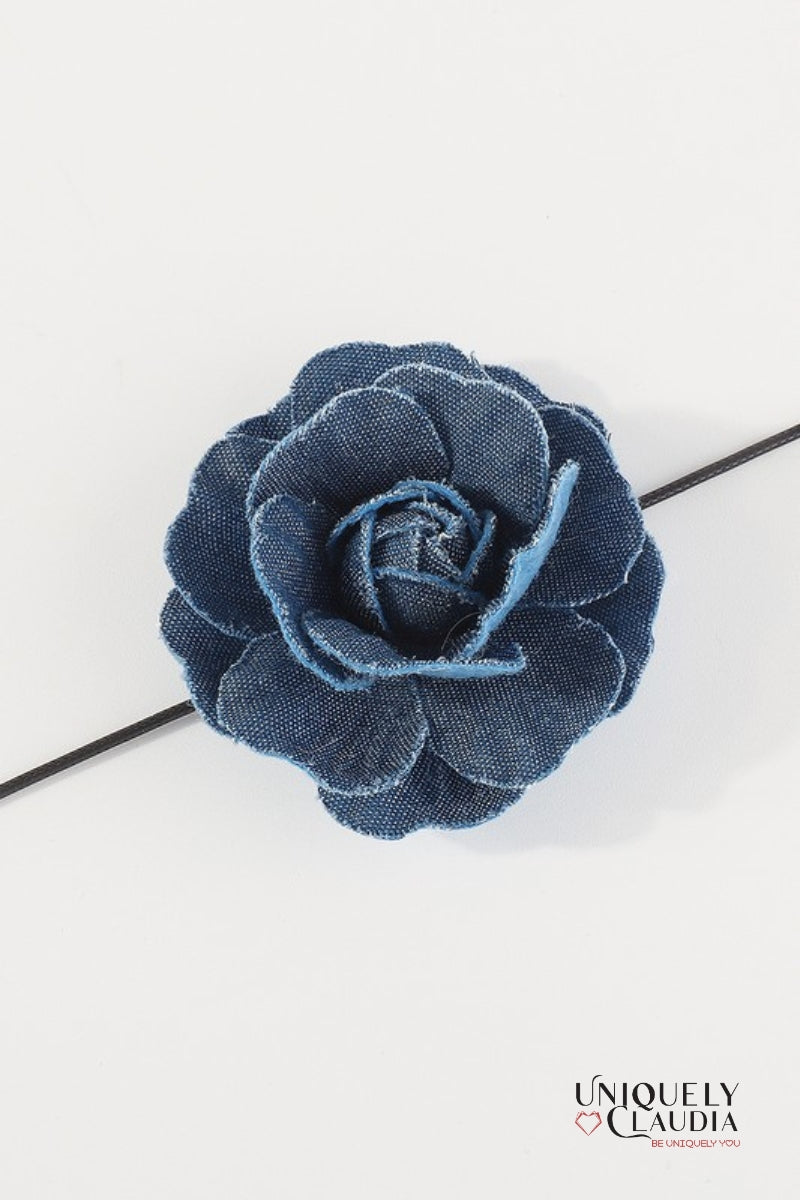 Denim Rose & Vegan Leather Choker  | Uniquely Claudia Boutique