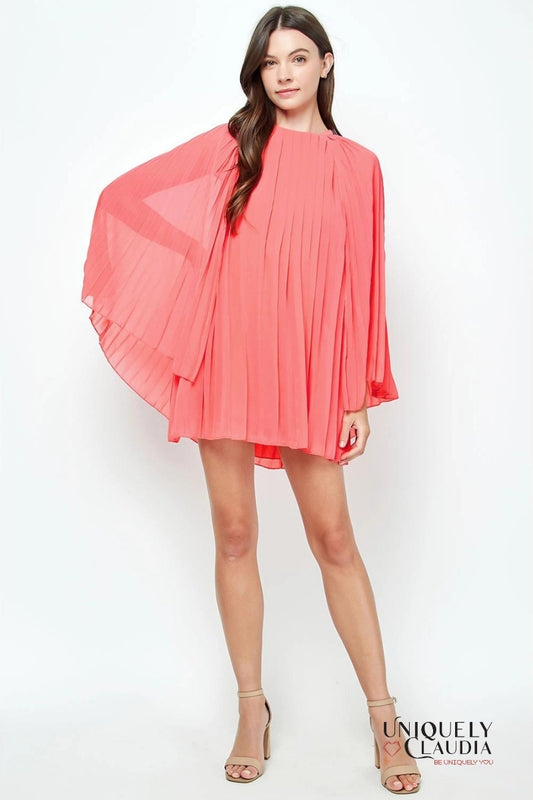 Destiny Pleated Cape Mini Dress | Uniquely Claudia Boutique 