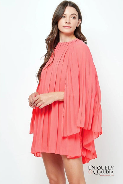 Destiny Pleated Cape Mini Dress | Uniquely Claudia Boutique 