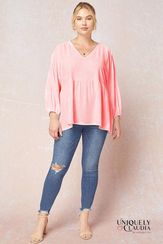 EDGY PLUS: Jackie Babydoll Long-Sleeve Top | Uniquely Claudia Boutique
