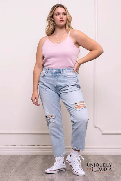 EDGY PLUS: Carly Scalloped Pink Cami