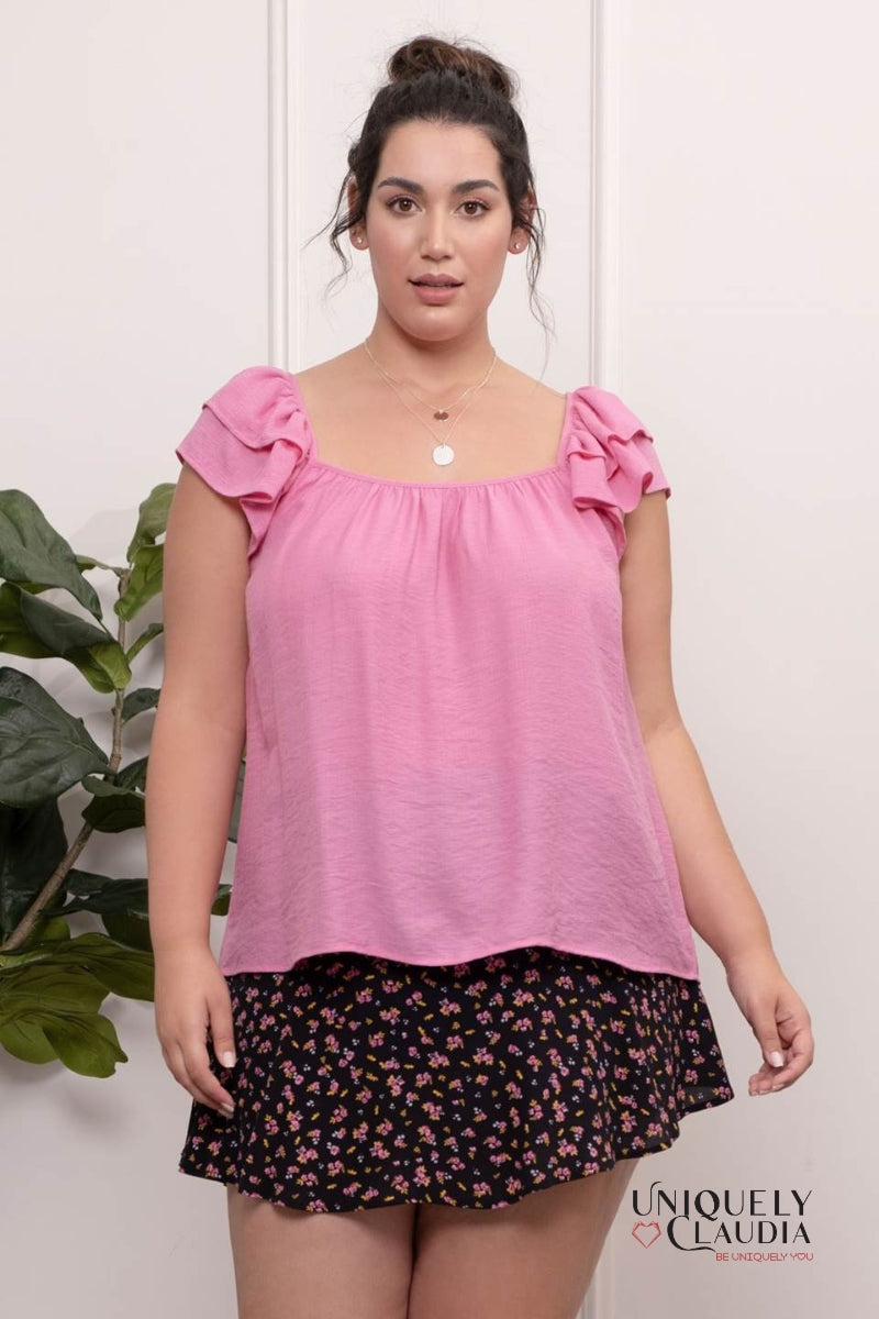 EDGY PLUS: Lina Ruffle Sleeve Pink Top