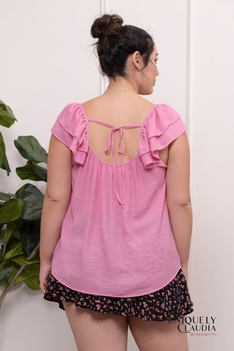 EDGY PLUS: Lina Ruffle Sleeve Pink Top
