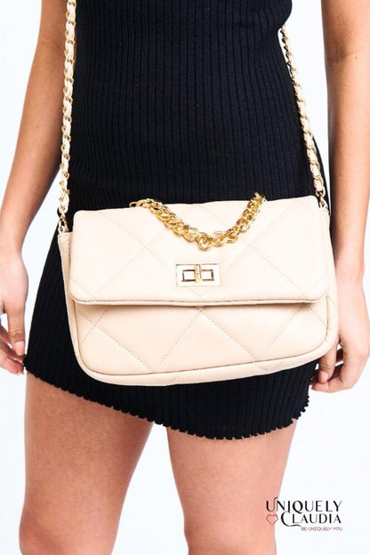 Emily Crossbody Beige Quilted Vegan Leather Bag