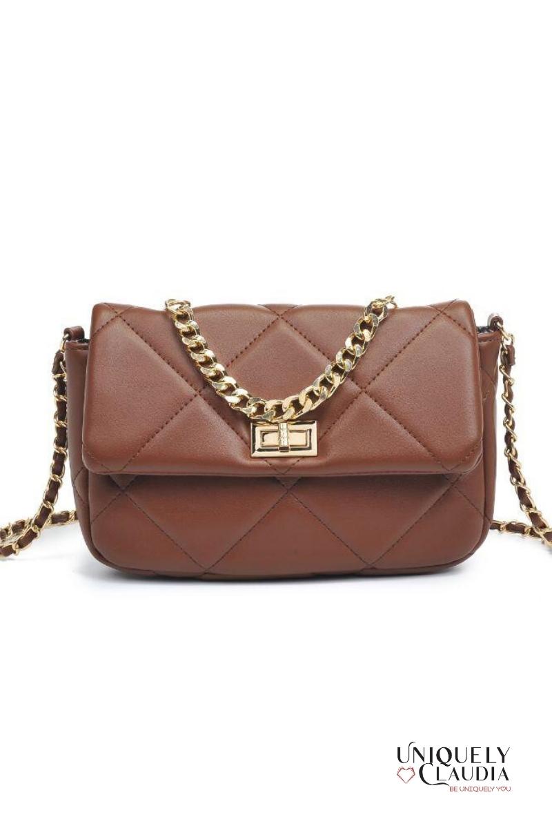 Emily Crossbody Chocolate Quilted Vegan Leather Bag | Uniquely Claudia Boutique 
