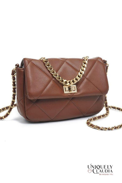 Emily Crossbody Chocolate Quilted Vegan Leather Bag | Uniquely Claudia Boutique 