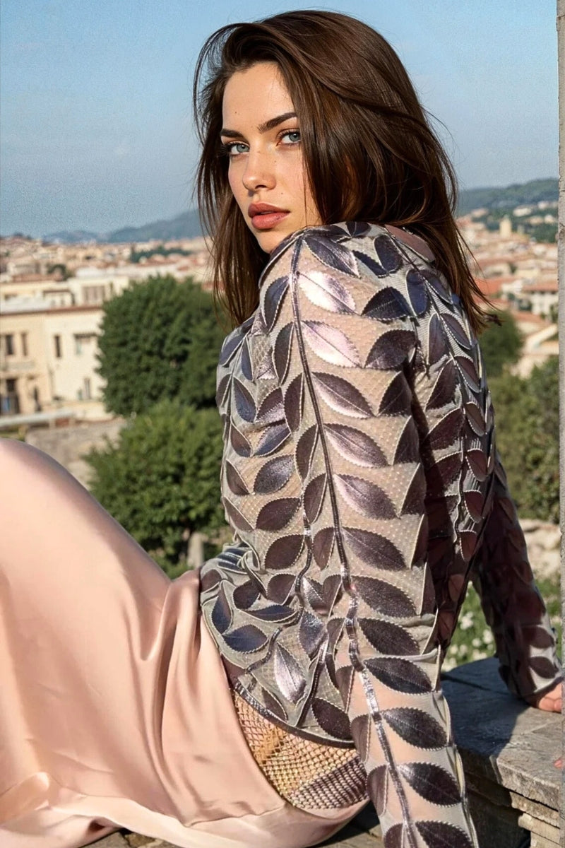 Emiri Vegan Leather Leaves Mesh Jacket - Uniquely Claudia Boutique