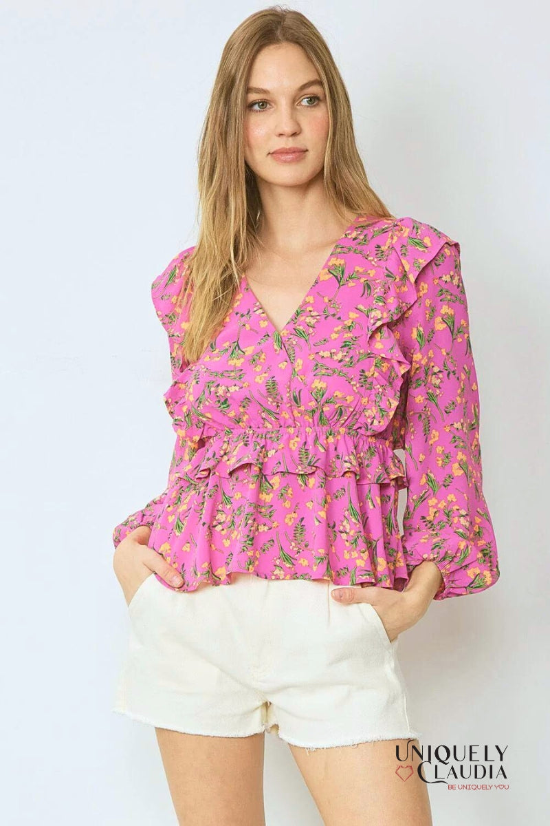 Emma Floral Print Ruffle Top | Uniquely Claudia Boutique