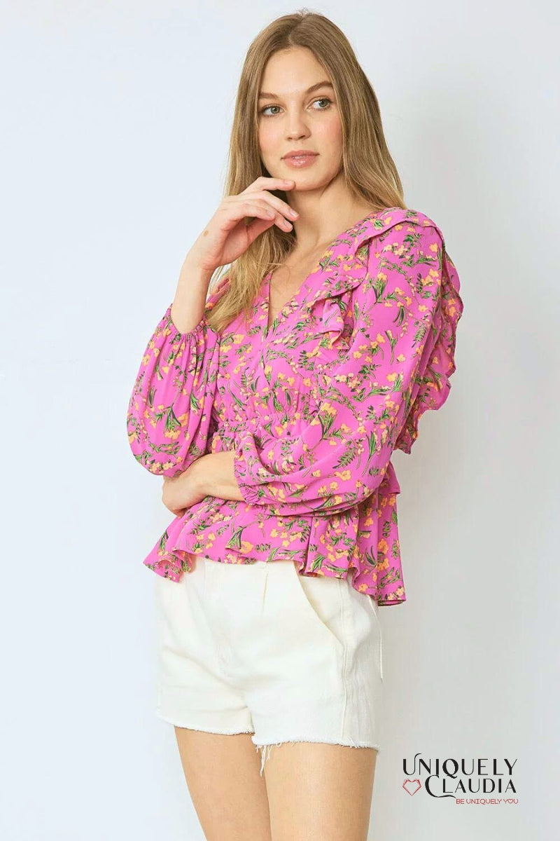 Emma Floral Print Ruffle Top | Uniquely Claudia Boutique