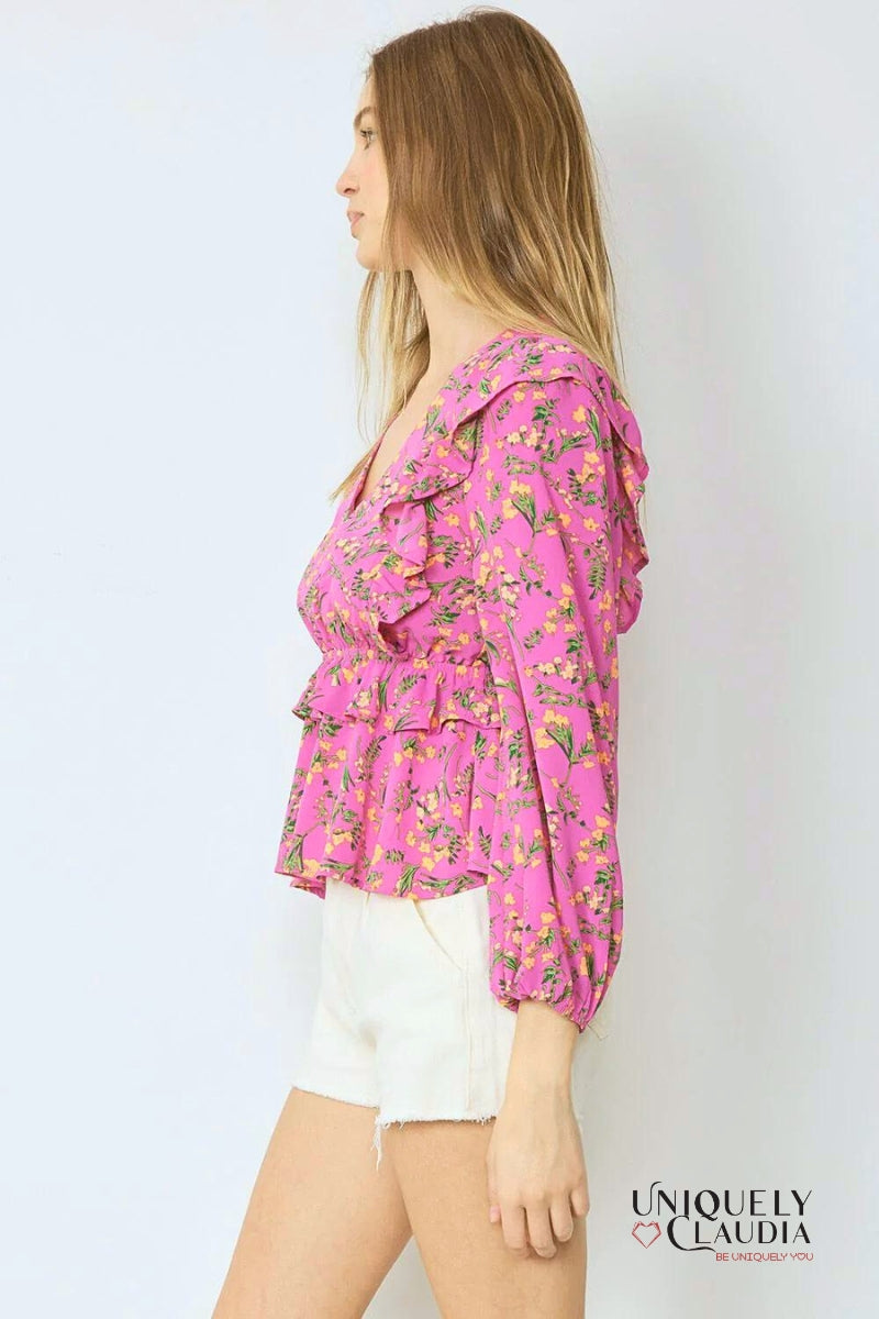 Emma Floral Print Ruffle Top | Uniquely Claudia Boutique