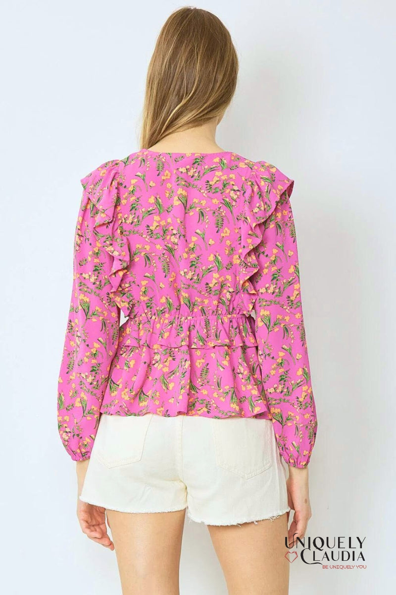 Emma Floral Print Ruffle Top | Uniquely Claudia Boutique
