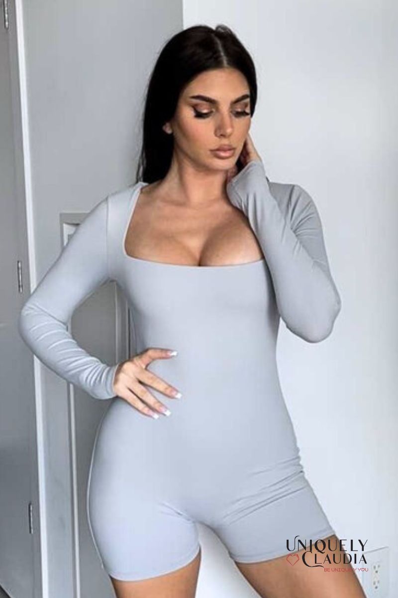Erin Square Neck Long-Sleeve Romper | Uniquely Claudia Boutique