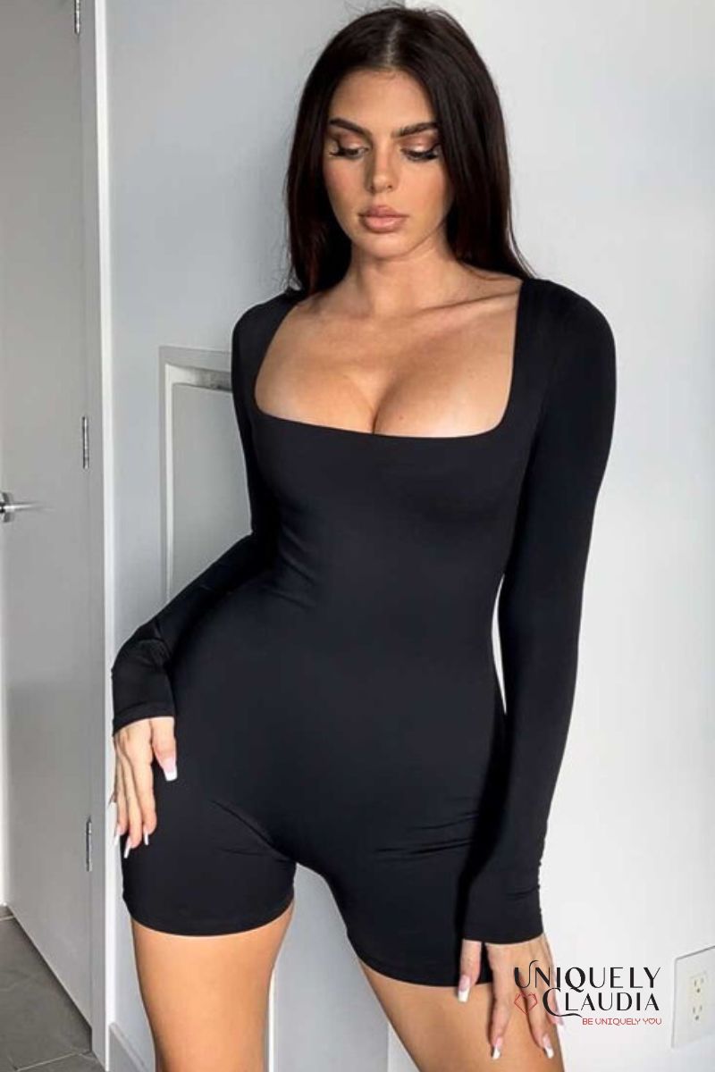 Erin Square Neck Long-Sleeve Romper | Uniquely Claudia Boutique