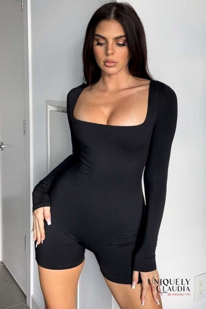 Erin Square Neck Long-Sleeve Romper | Uniquely Claudia Boutique