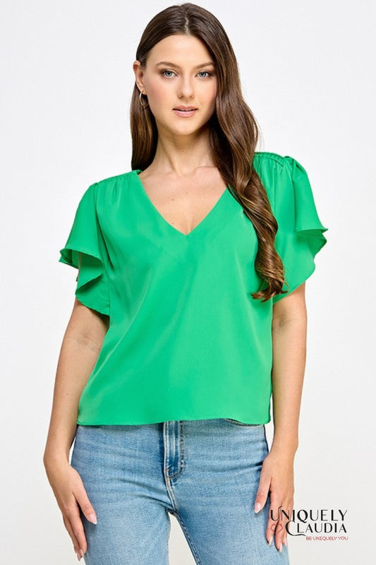 Esmeralda Flutter V-Neck Top