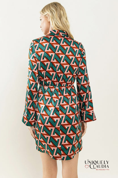 Farrah Geometrical Print Satin Dress | Uniquely Claudia Boutique 