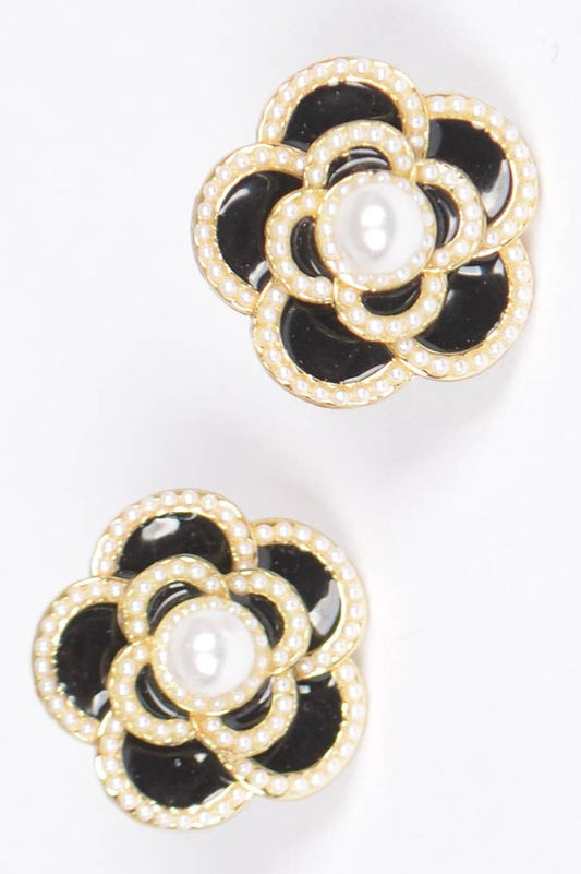 Faux Pearl Enamel Flower Stud Earrings | Uniquely Claudia Boutique