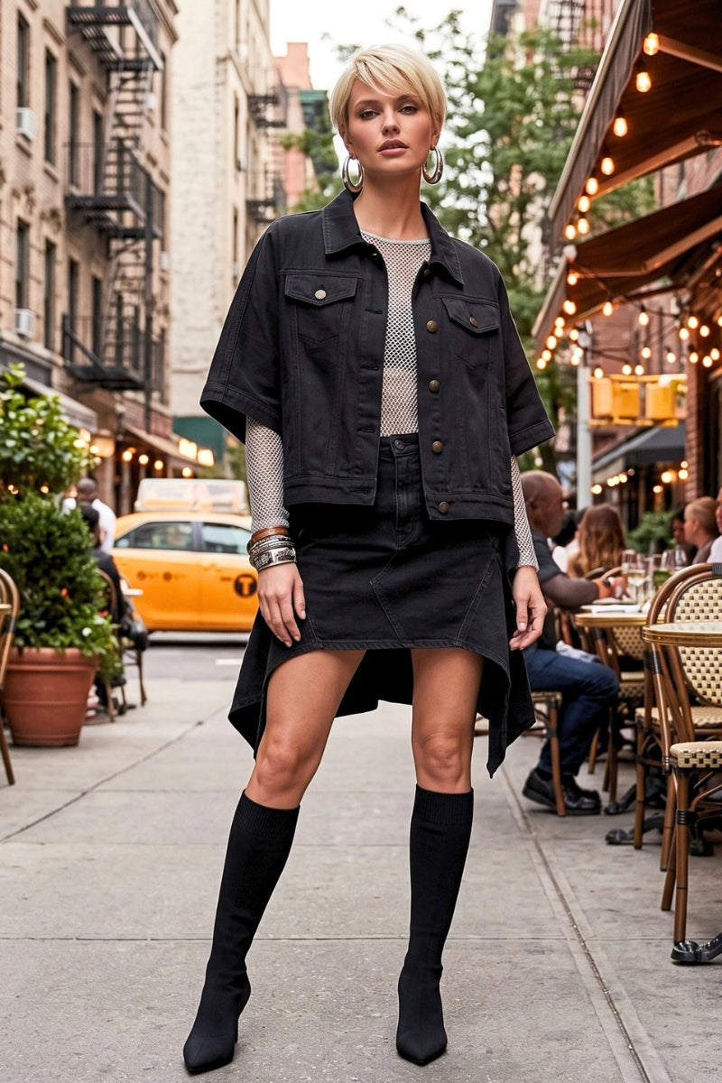 Felicia Black Cape Denim Jacket