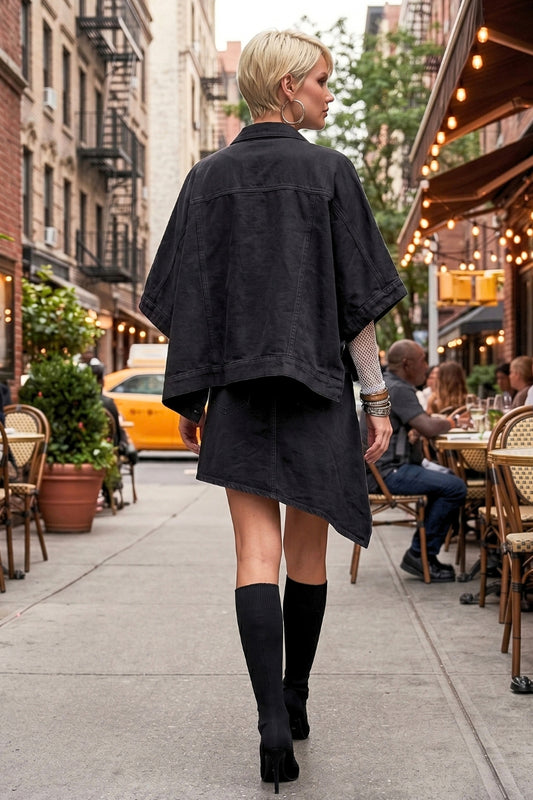 Felicia Black Cape Denim Jacket