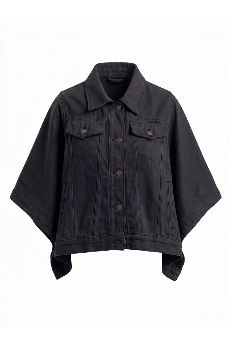 Felicia Black Cape Denim Jacket