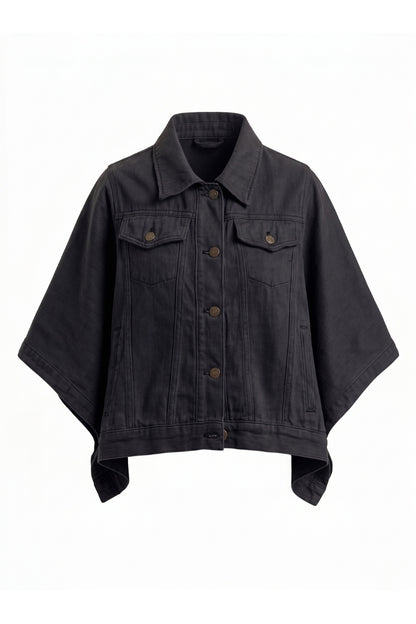 Felicia Black Cape Denim Jacket