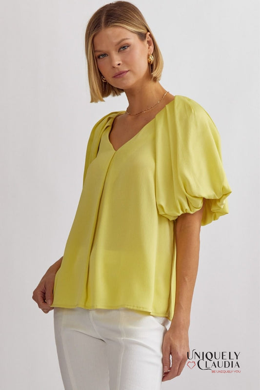 Fernanda Pleated Bubble Sleeve Top | Uniquely Claudia Boutique