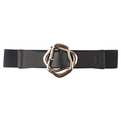 Black belt with a gold knot buckle on a white background
