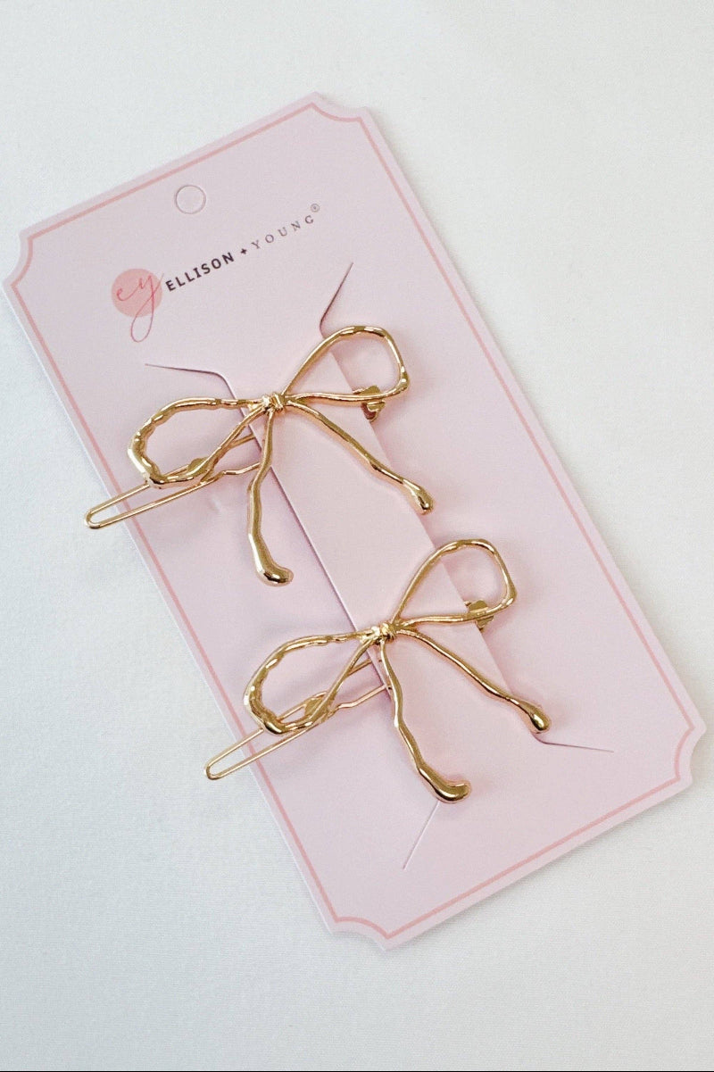 Wobbly Gold Metal Bow Hair Clip Set Of 2 - Uniquely Claudia Boutique