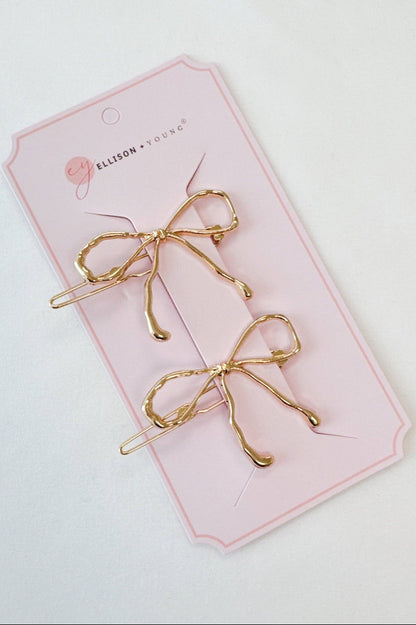 Wobbly Gold Metal Bow Hair Clip Set Of 2 - Uniquely Claudia Boutique