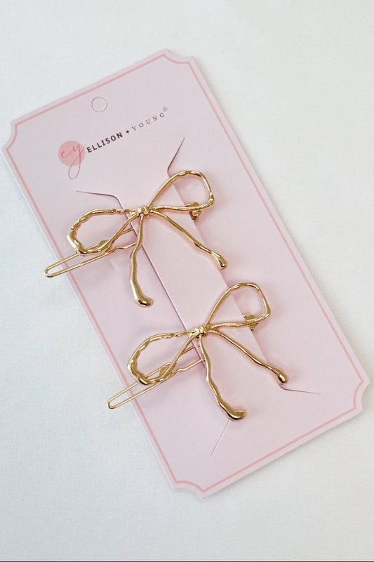 Wobbly Gold Metal Bow Hair Clip Set Of 2 - Uniquely Claudia Boutique