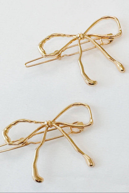 Wobbly Gold Metal Bow Hair Clip Set Of 2 - Uniquely Claudia Boutique
