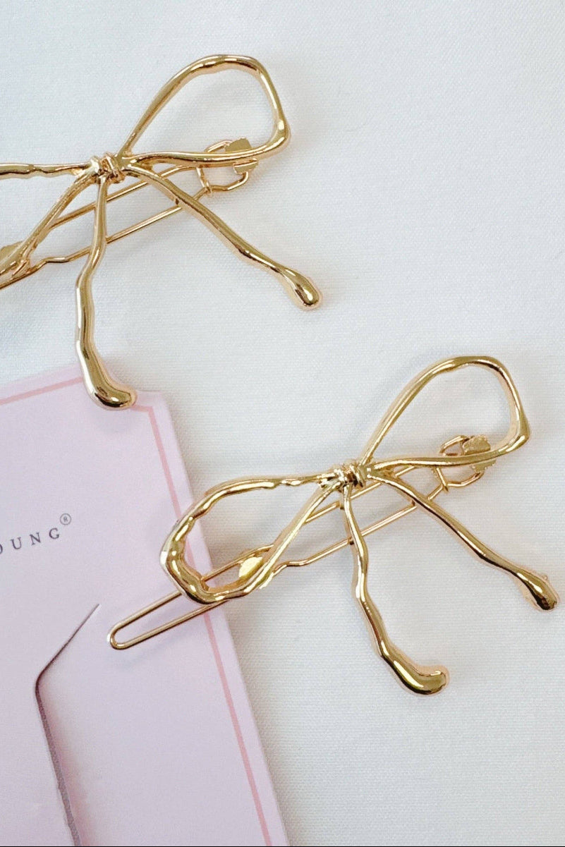 Wobbly Gold Metal Bow Hair Clip Set Of 2 - Uniquely Claudia Boutique