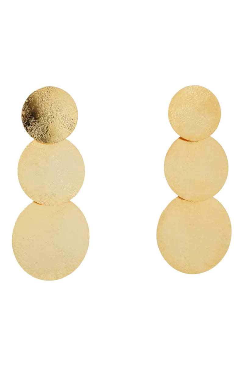 Pair of yellow and gold earrings on a light gray background