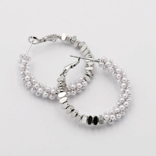 Half Pearly Silver-Plated Hoop - Uniquely Claudia Boutique