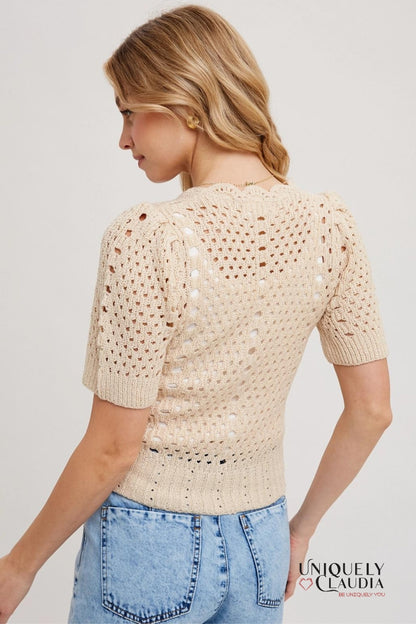 Hazel Crochet Button Down V-Neck Top | Uniquely Claudia Boutique