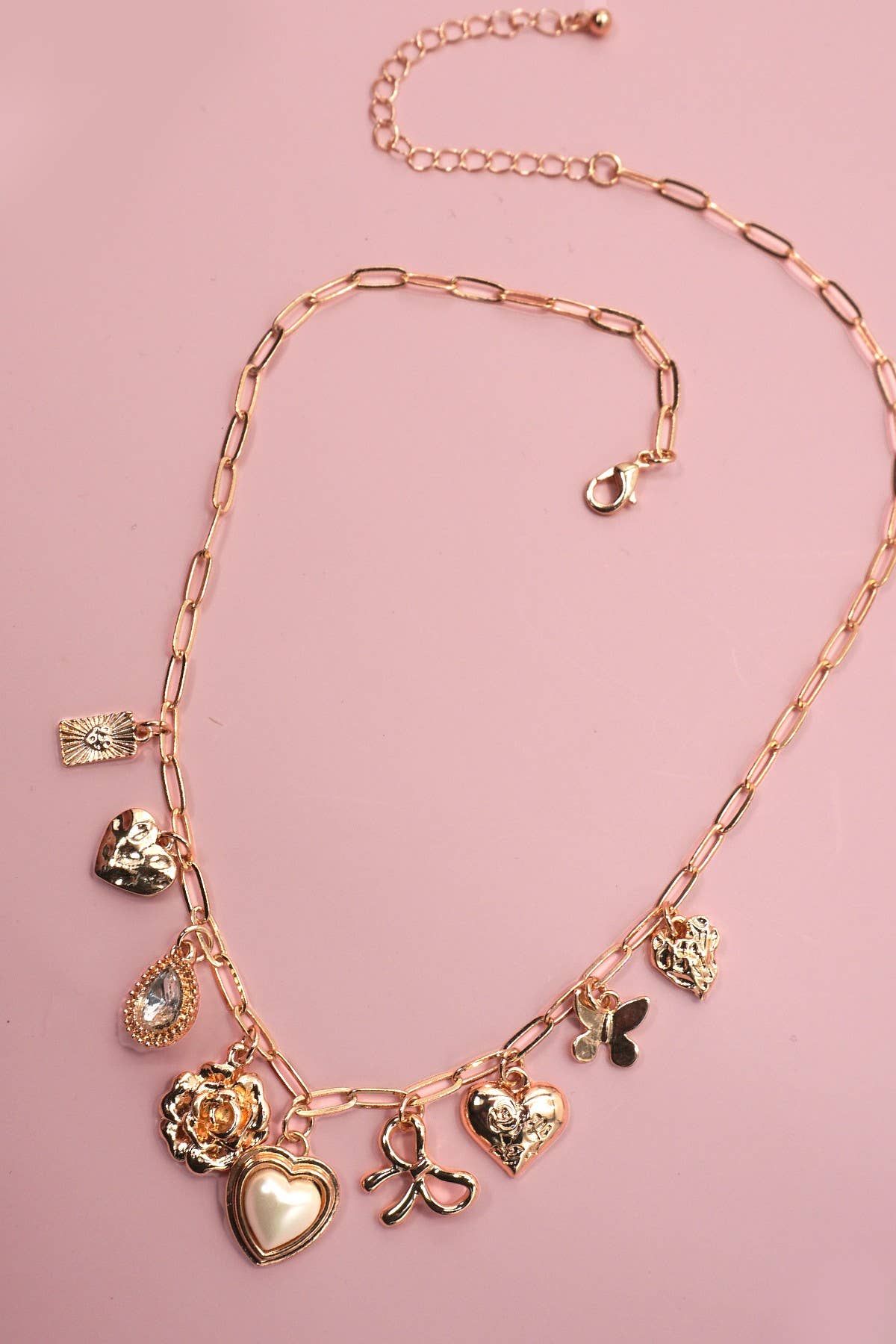 Hearts & Bows Charm Necklace | Uniquely Claudia 