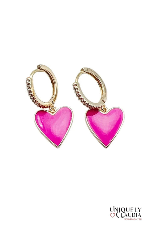 Hot Pink Enamel Heart Huggie | Uniquely Claudia Boutique